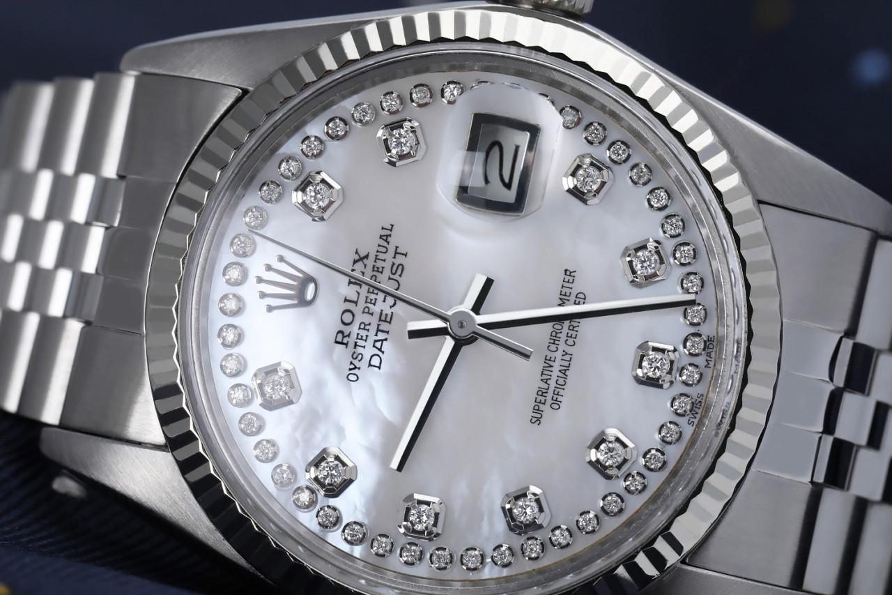 Rolex Oyster Perpetual 36mm Datejust White Mother Of Pearl Diamond Dial Classic Jubilee Watch 30341
