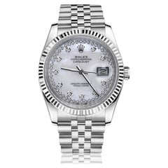 Vintage Rolex Oyster Perpetual 36mm Datejust White Mother Of Pearl Diamond Dial Watch
