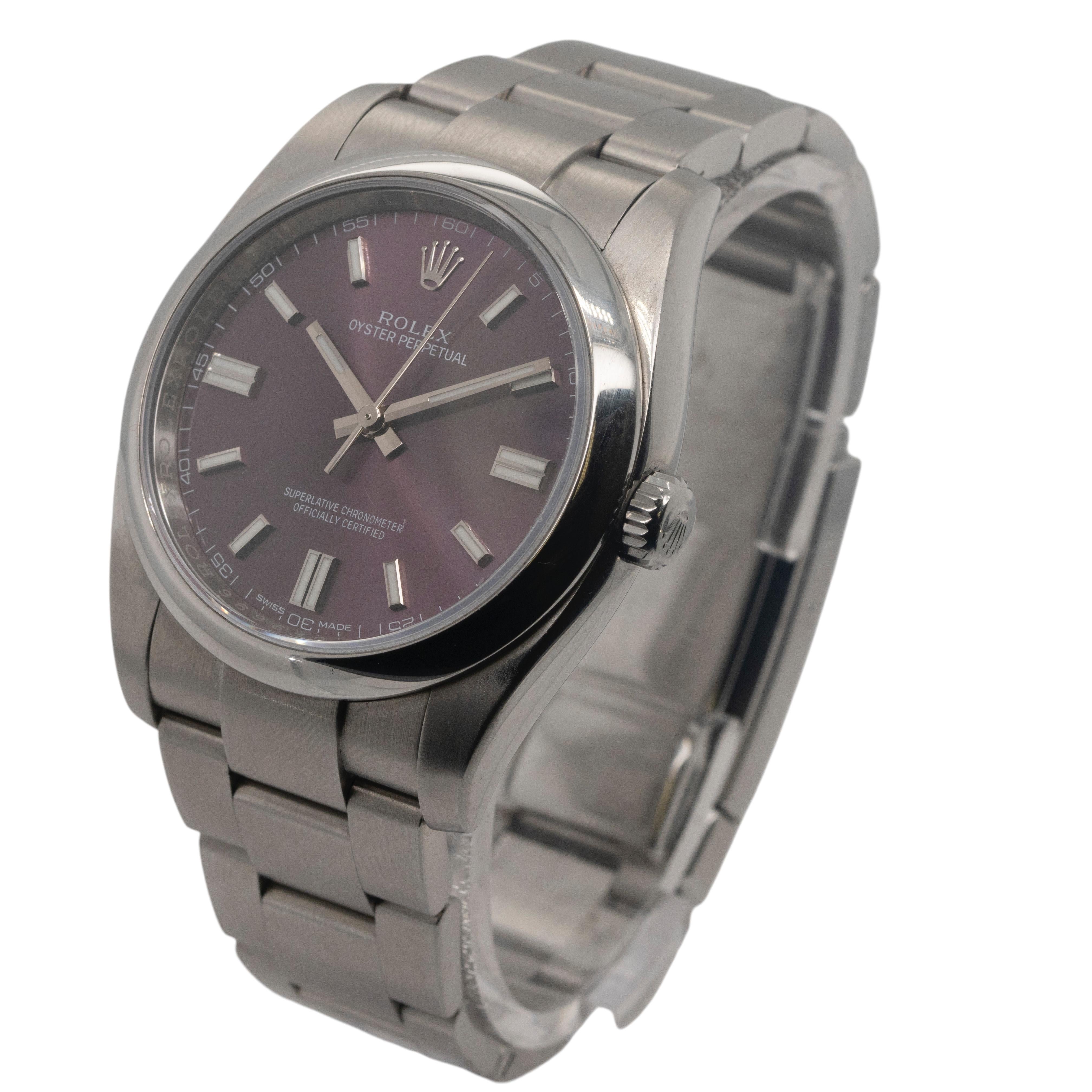 Rolex 11600 Oyster Perpetual 36mm Cadran raisin Excellent état - En vente à Boca Raton, FL