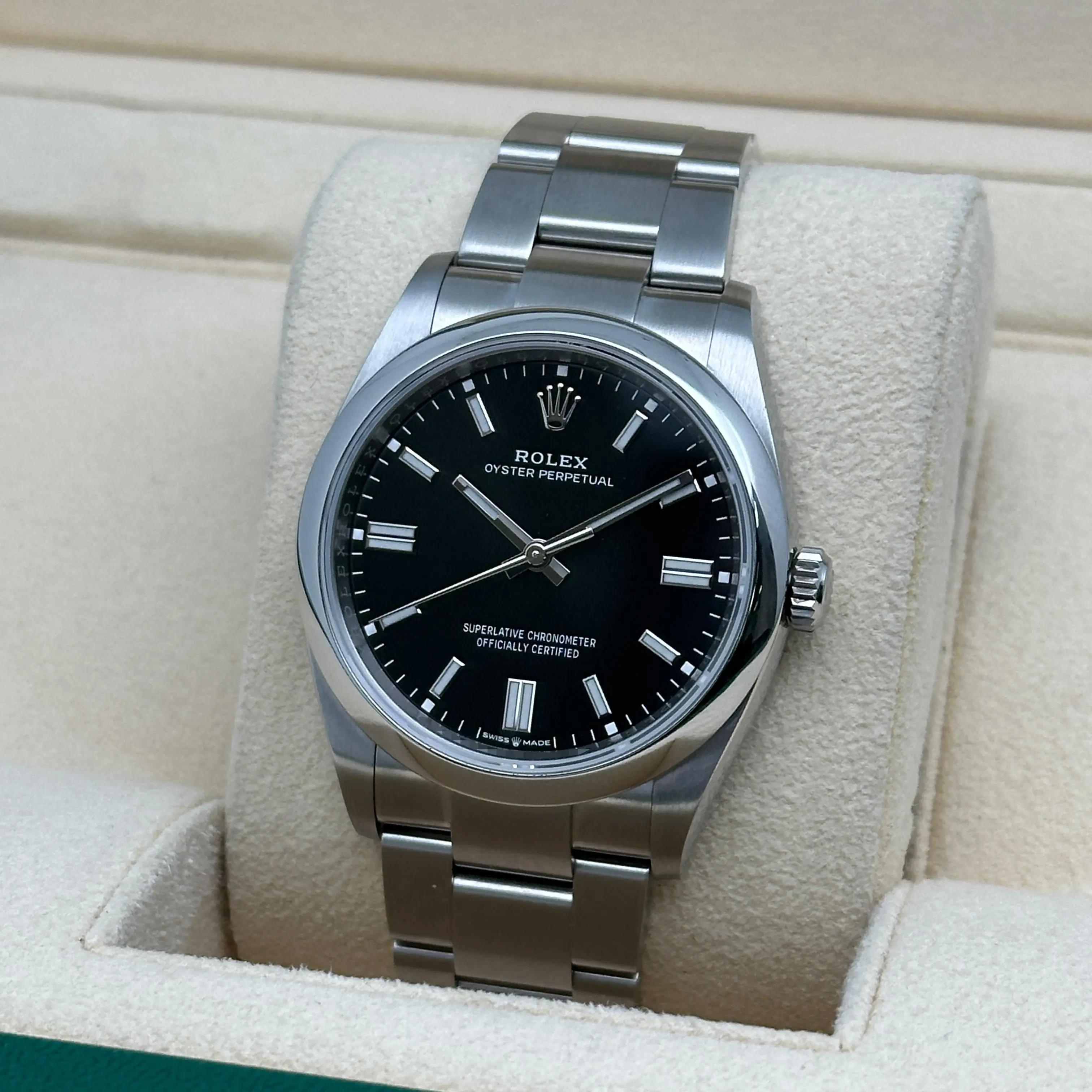 Rolex Oyster Perpetual 36mm Steel Black Dial Automatic Men Watch 126000 In Excellent Condition For Sale In New York, NY