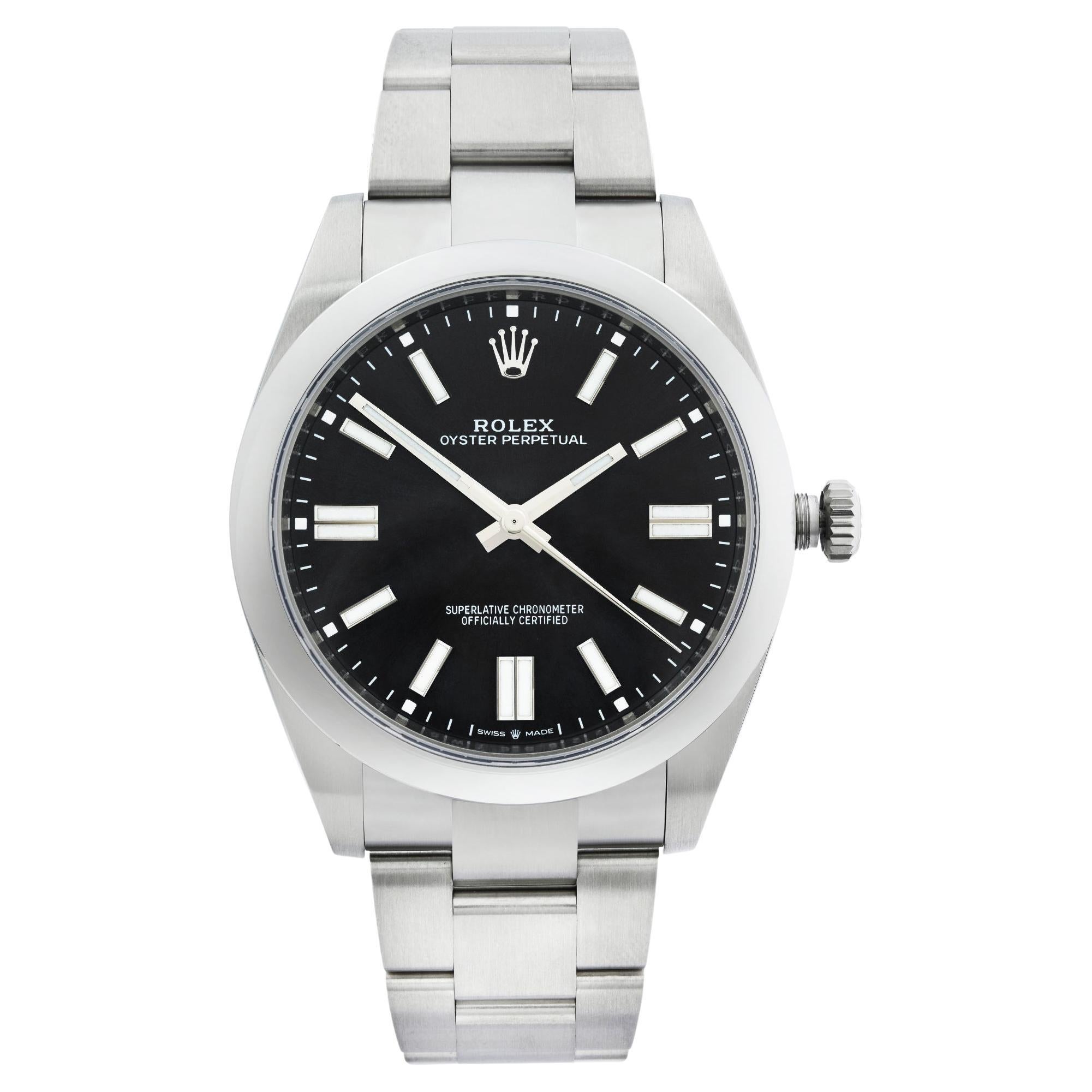 Rolex Oyster Perpetual Steel Black Index Dial Automatic Mens Watch 126000 For Sale
