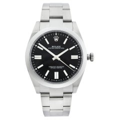 Rolex Montre Oyster Perpetual en acier avec cadran automatique et index noir, pour hommes 126000