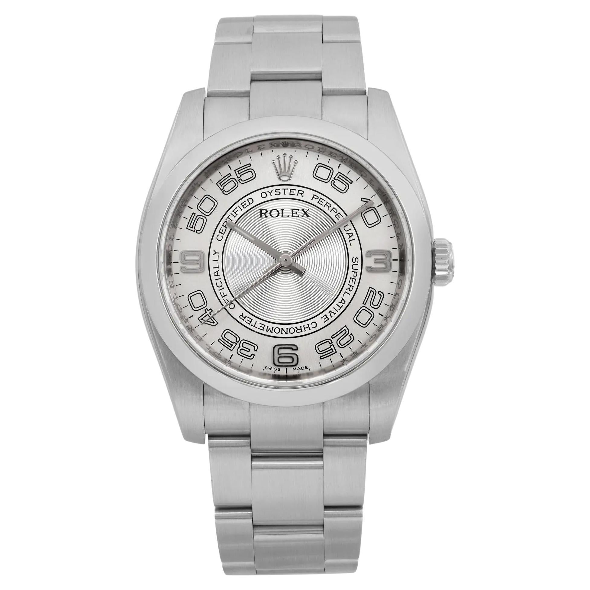 Rolex Oyster Perpetual 36mm Steel Concentric Silver Dial Mens Watch 116000