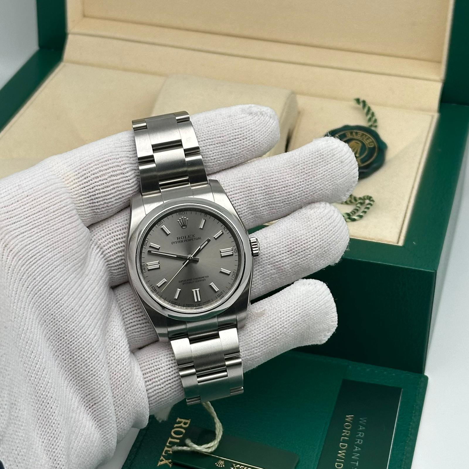 Men's Rolex Oyster Perpetual 36mm Steel Gray Dial Automatic Men Watch 116000 Unworn