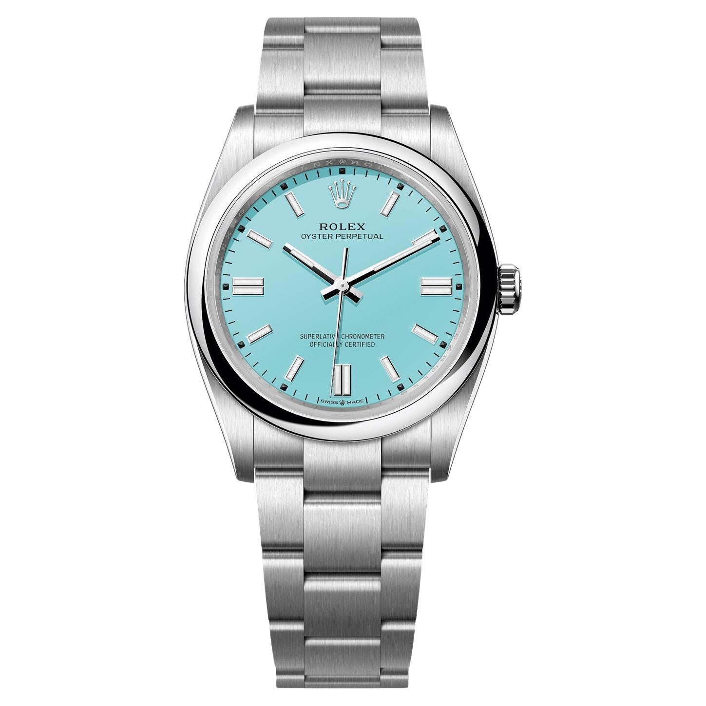 Rolex Oyster Perpetual 36mm Tiffany Turquoise Blue Dial Steel Men
s Watch 126000 For Sale