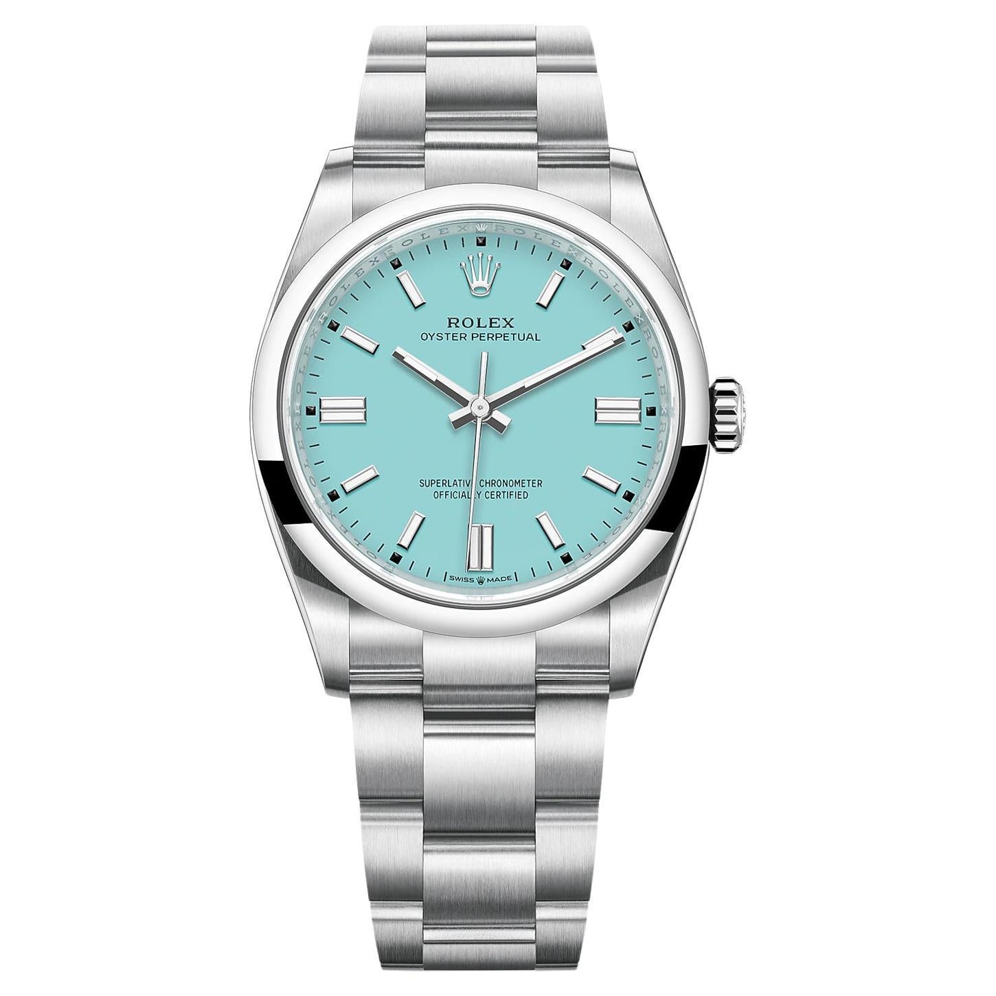 Rolex Oyster Perpetual Turquoise Blue Tiffany Dial Men's Watch 126000-0006
