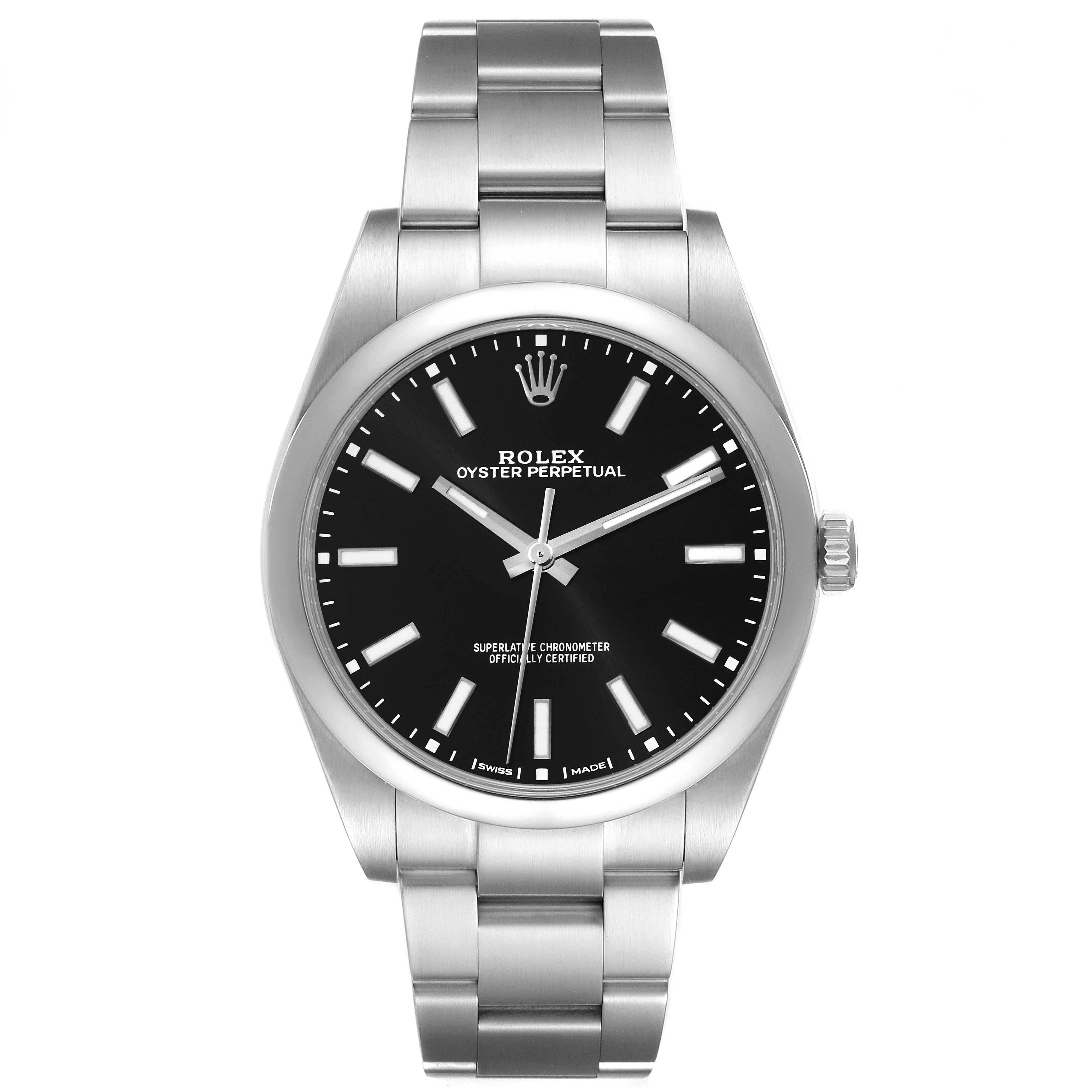 Rolex Oyster Perpetual 39 Black Dial Steel Mens Watch 114300 Box Card For Sale 2