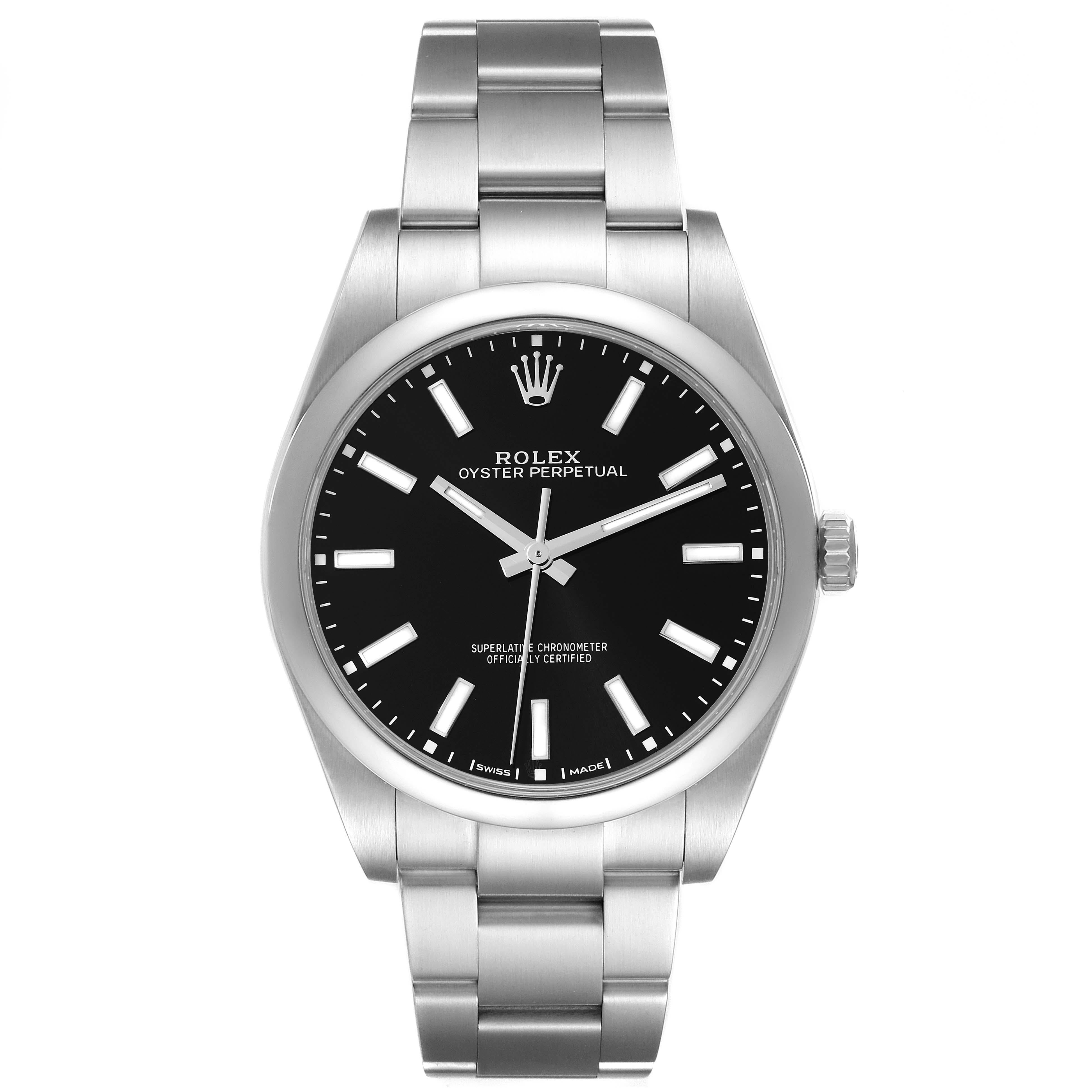 Rolex Oyster Perpetual 39 Black Dial Steel Mens Watch 114300 Box Card For Sale 3