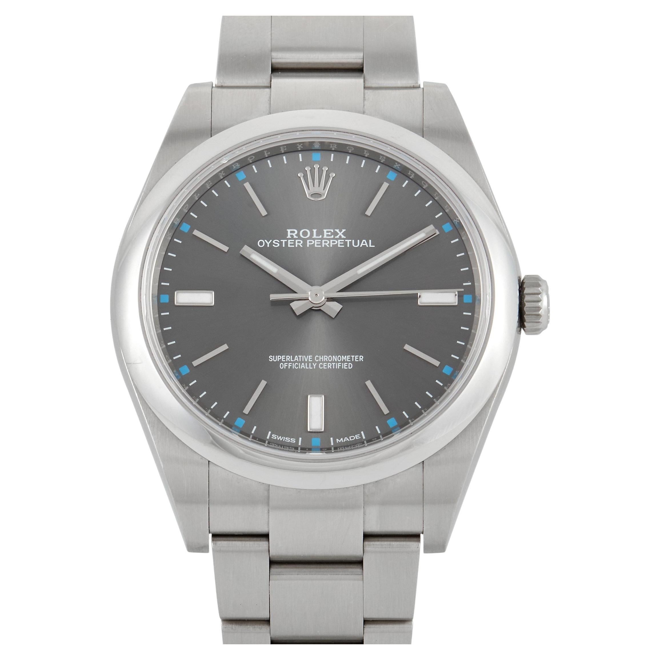 Rolex Oyster Perpetual 39 Dark Rhodium Dial Watch 114300-0001