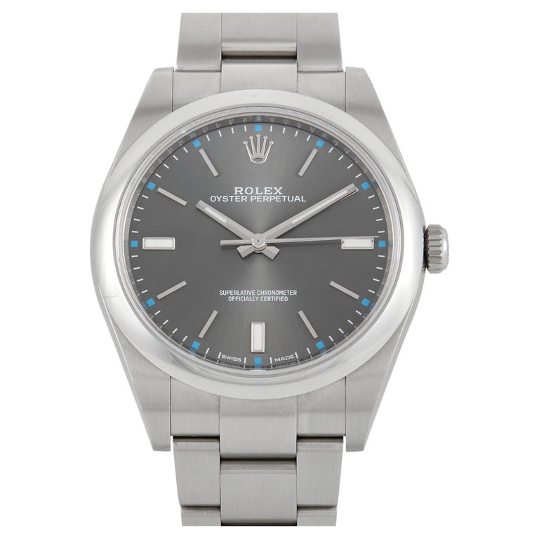 Rolex Oyster Perpetual 39 Dark Rhodium Dial Watch 114300-0001 at 1stDibs