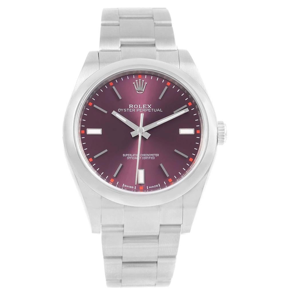 Men's Rolex Oyster Perpetual 39 Red Grape Dial Steel Men’s Watch 114300 Box