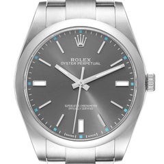 Rolex Oyster Perpetual 39 Quadrante rodio Acciaio Orologio Uomo 114300