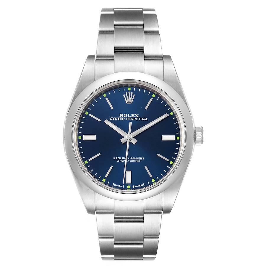 Rolex Oyster Perpetual 39mm Automatic Steel Mens Watch 114300. Officially certified chronometer self-winding movement. Stainless steel case 39 mm in diameter. Rolex logo on a crown. Stainless steel smooth domed bezel. Scratch resistant sapphire