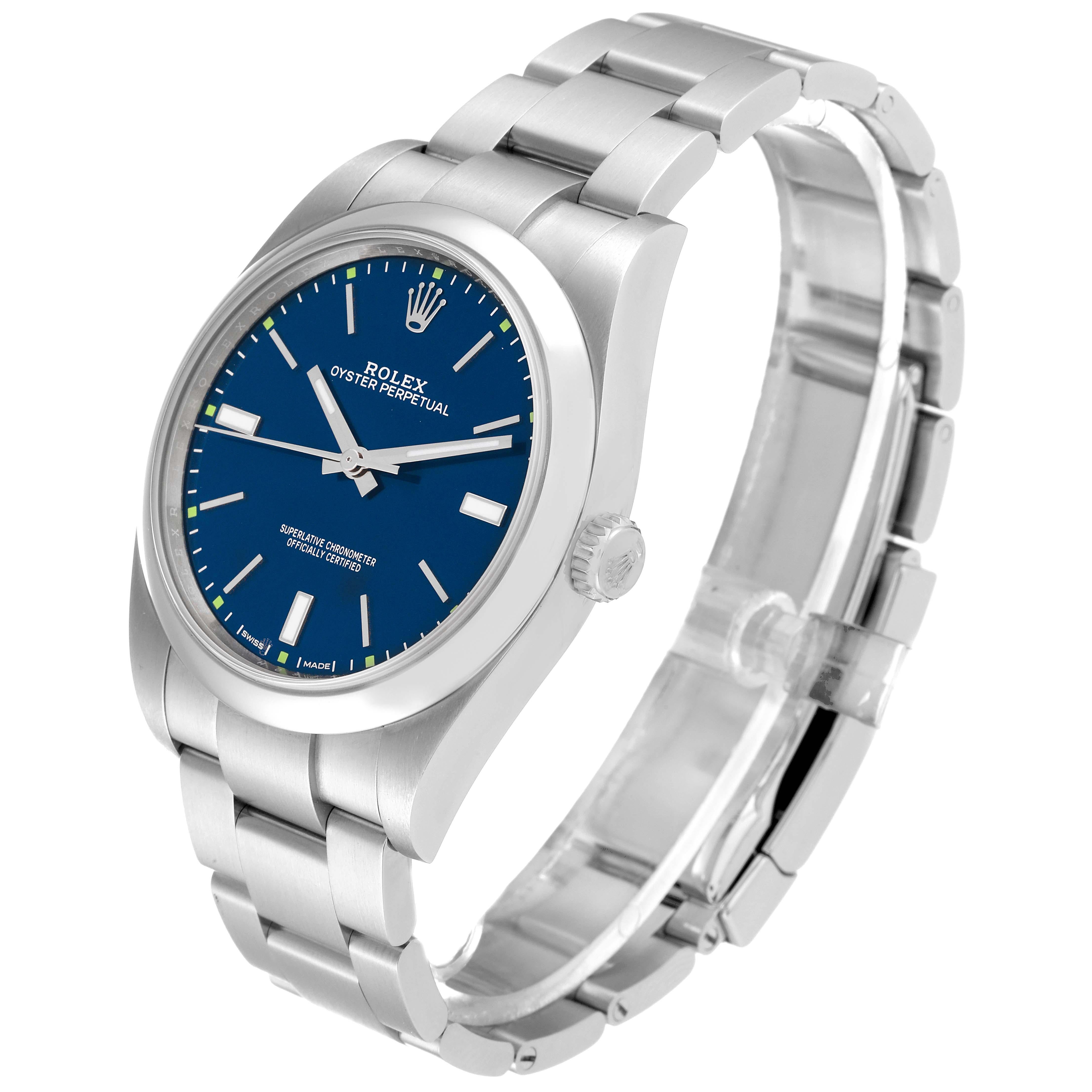 Men's Rolex Oyster Perpetual 39mm Blue Dial Steel Mens Watch 114300 Box Card For Sale
