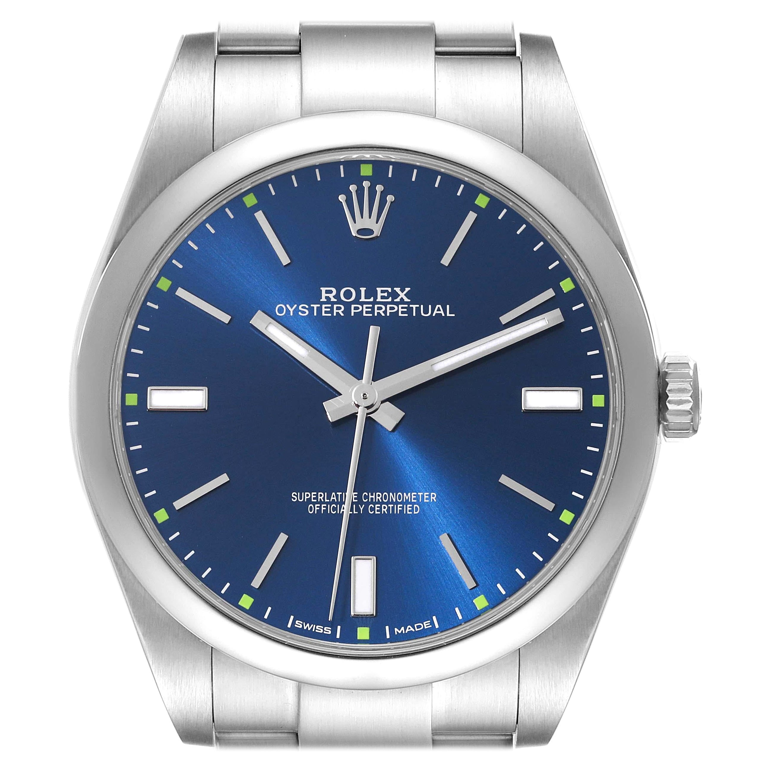 Rolex Oyster Perpetual 39mm Quadrante Blu Acciaio Orologio Uomo 114300 Scheda Scatola