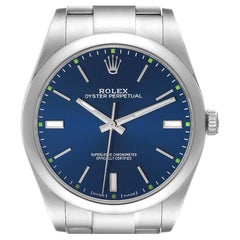 Rolex Oyster Perpetual Blue Dial Steel Mens Watch 114300 Box Card