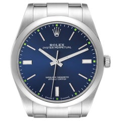 Rolex Oyster Perpetual Blue Dial Steel Mens Watch 114300 Box Card
