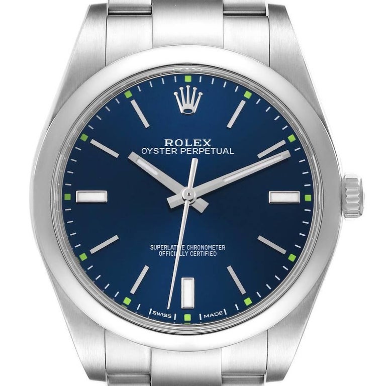 Rolex Oyster Perpetual Blaues Zifferblatt Stahl Herrenuhr 114300 Box