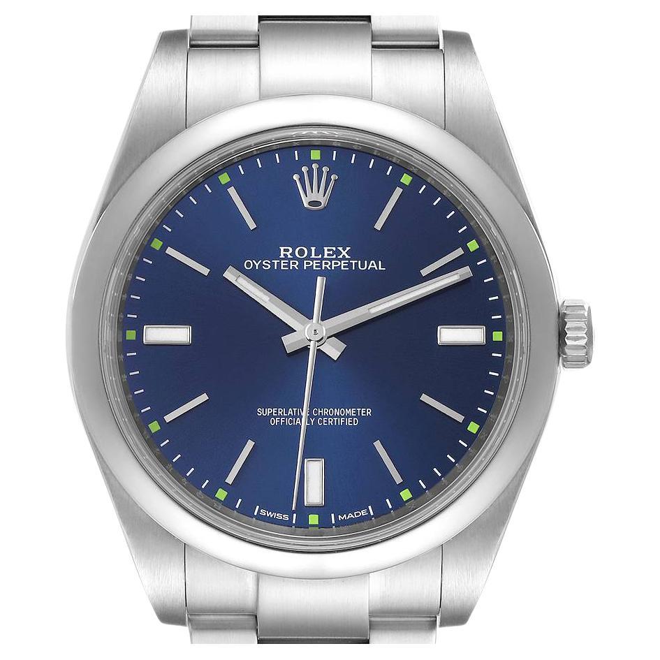Rolex Oyster Perpetual Blue Dial Steel Mens Watch 114300 For Sale