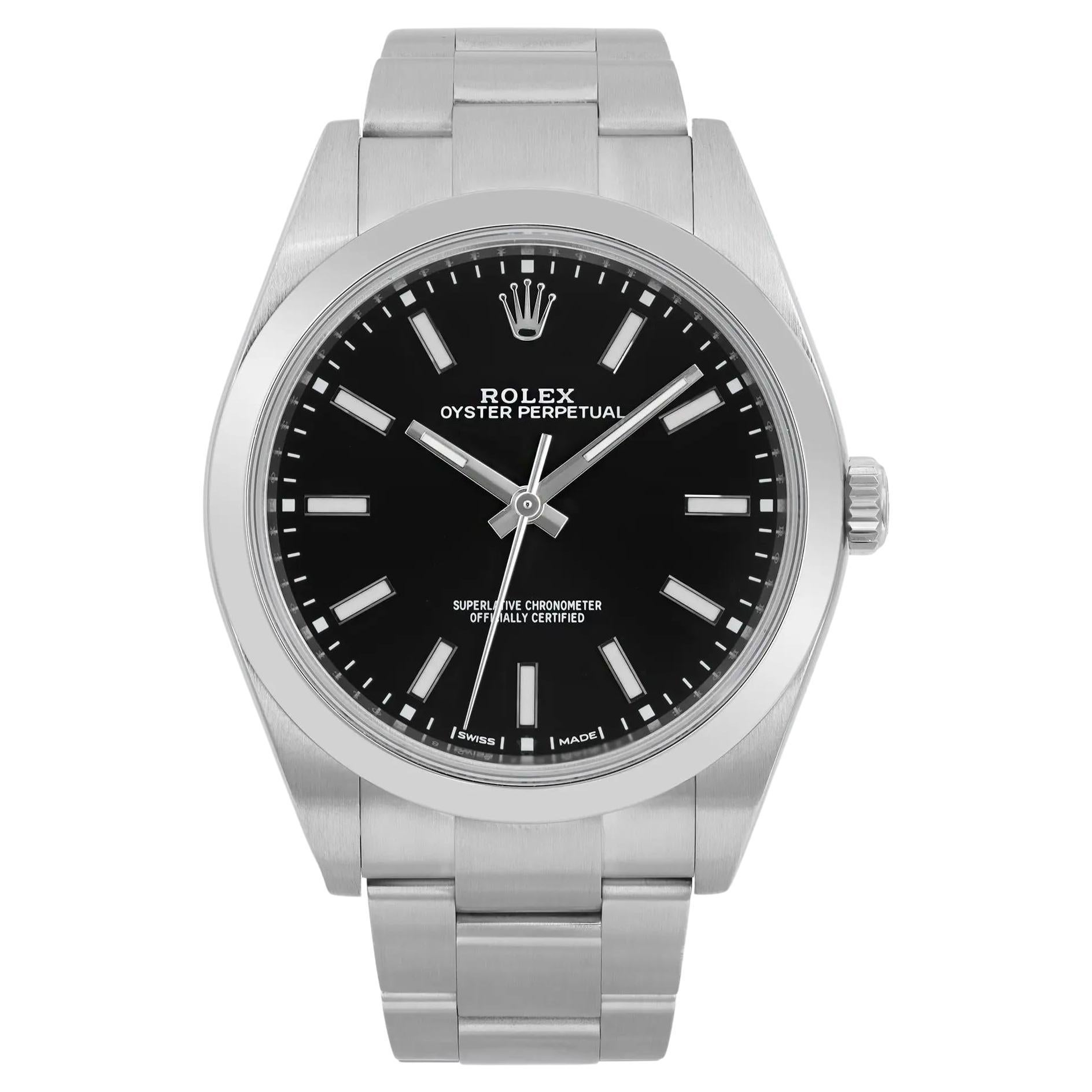Rolex Oyster Perpetual 39mm Orologio Uomo Quadrante Nero Steele 114300