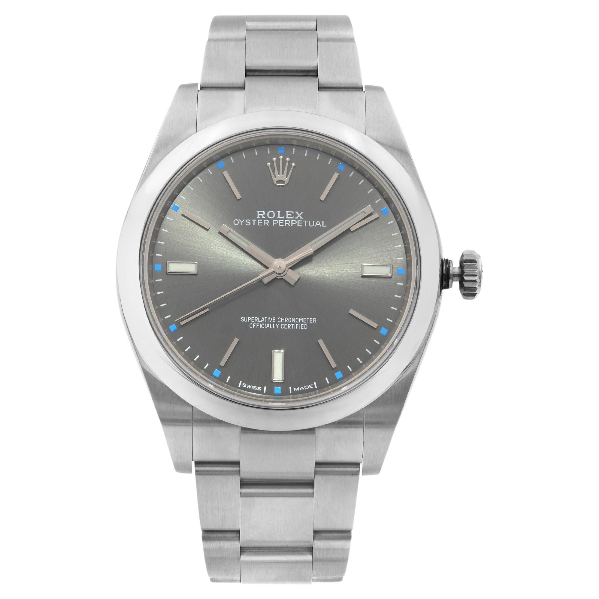 Rolex Oyster Perpetual Steel Dark Rhodium Dial Automatic Mens Watch 114300