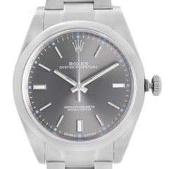 Rolex Oyster Perpetual Steel Dark Rhodium Dial Mens Automatic Watch 114300