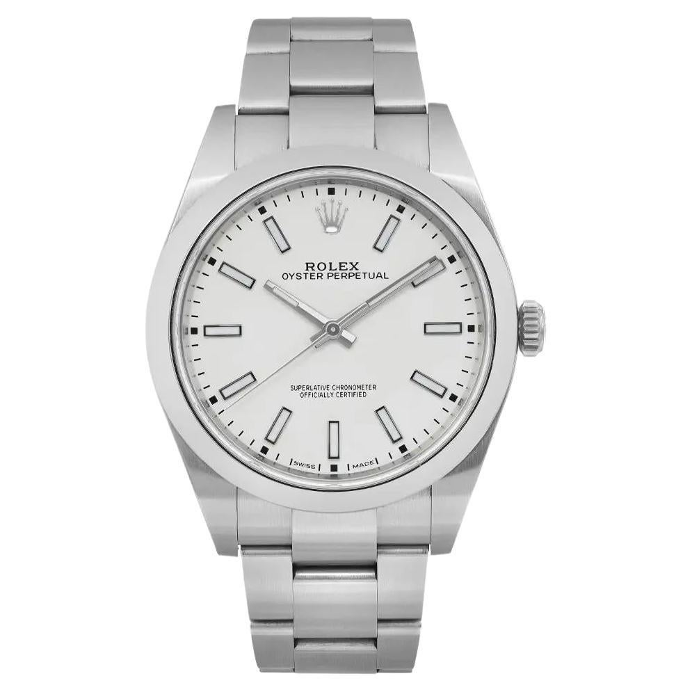 Rolex Oyster Perpetual 39mm Steel White Index Dial Automatic Mens Watch 114300 For Sale