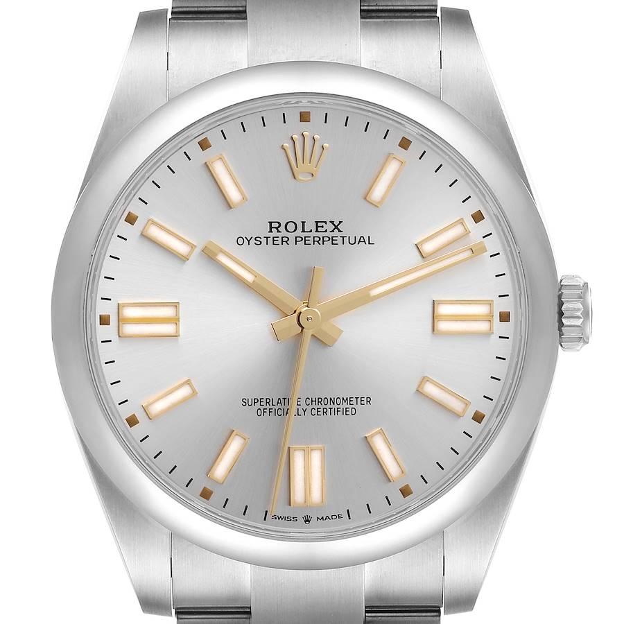 Rolex Oyster Perpetual 41 Silver Dial Steel Mens Watch 124300 Box Card For Sale