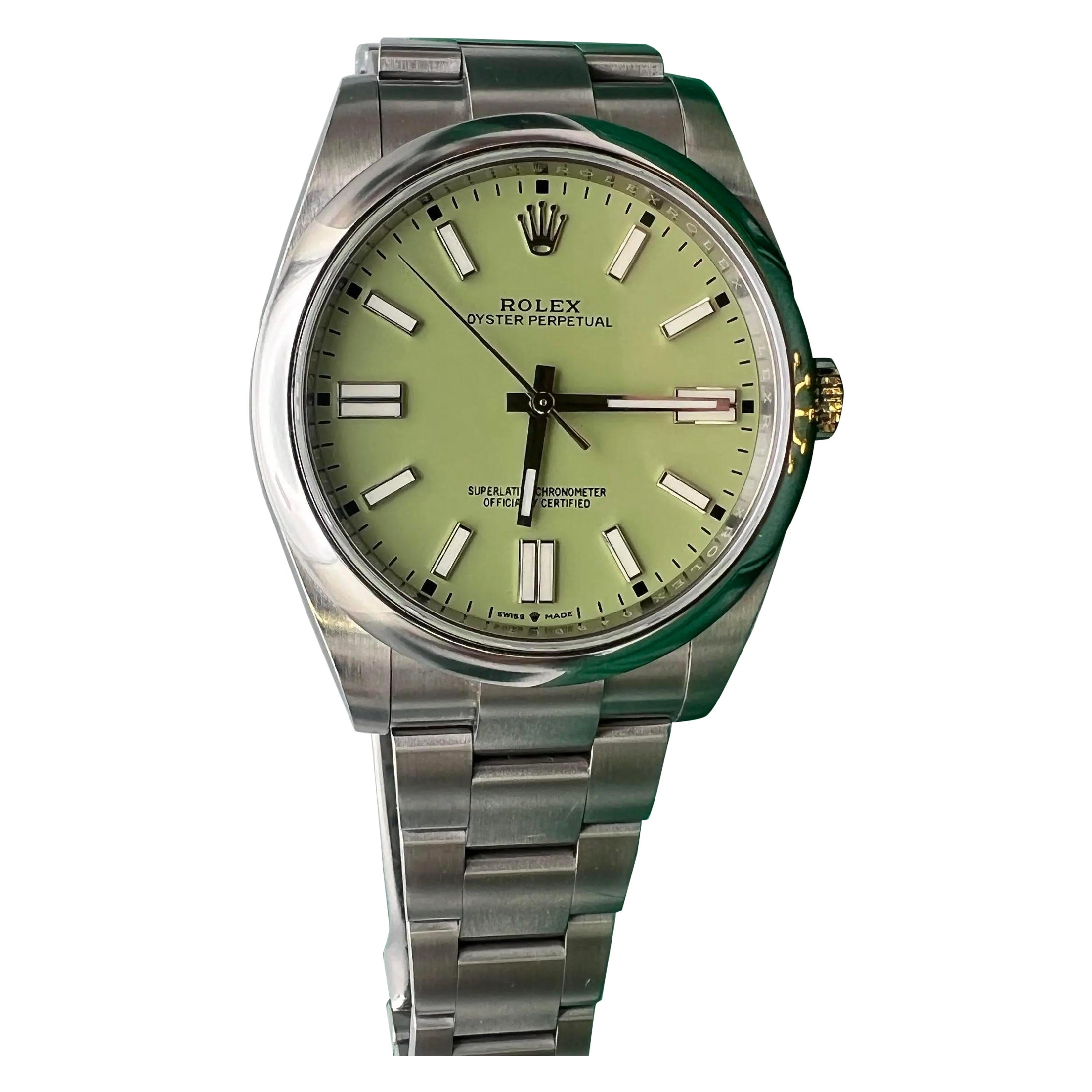 Rolex Oyster Perpetual 41mm 124300 Custom Pistazie Zifferblatt + Original Box Papiere