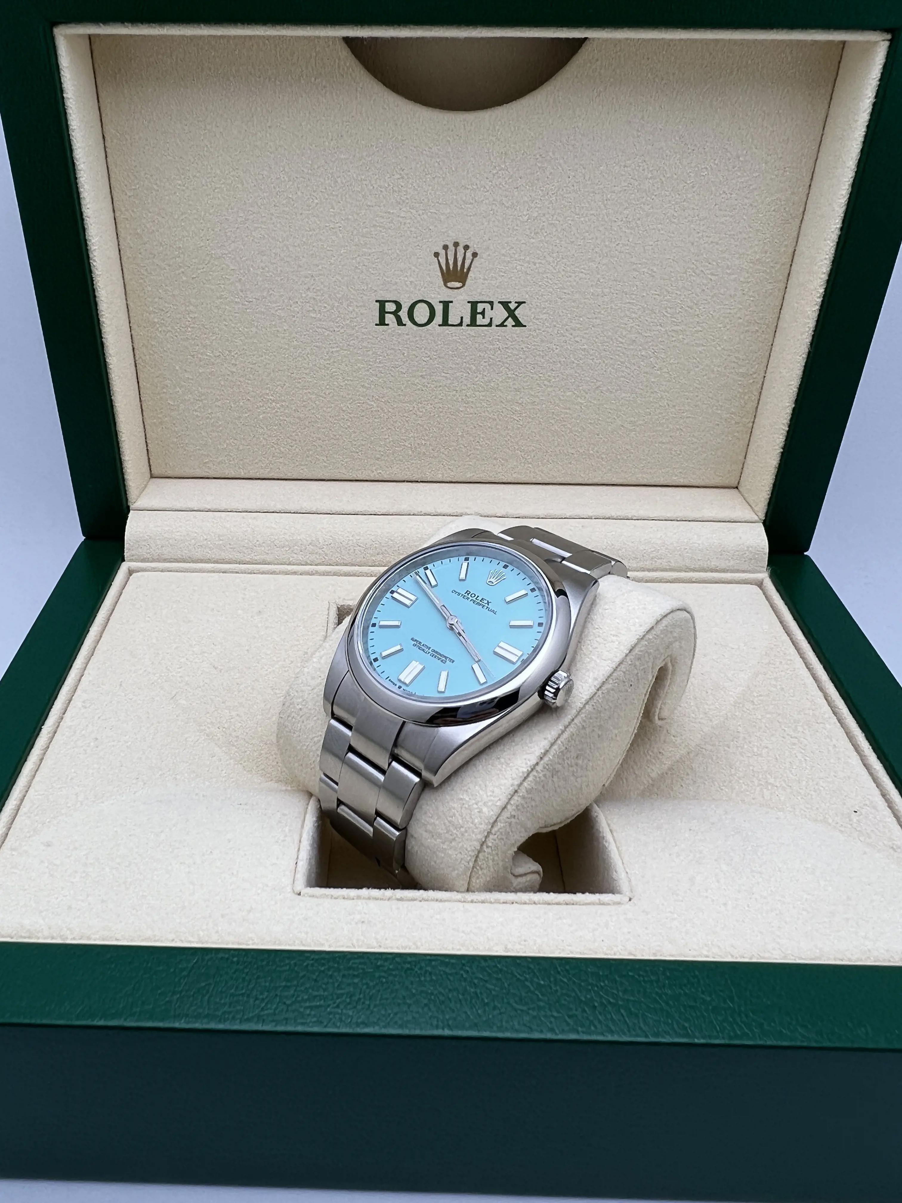 Rolex Oyster Perpetual 41mm 124300 Custom Türkis Zifferblatt Box & Papiere + Original für Damen oder Herren im Angebot