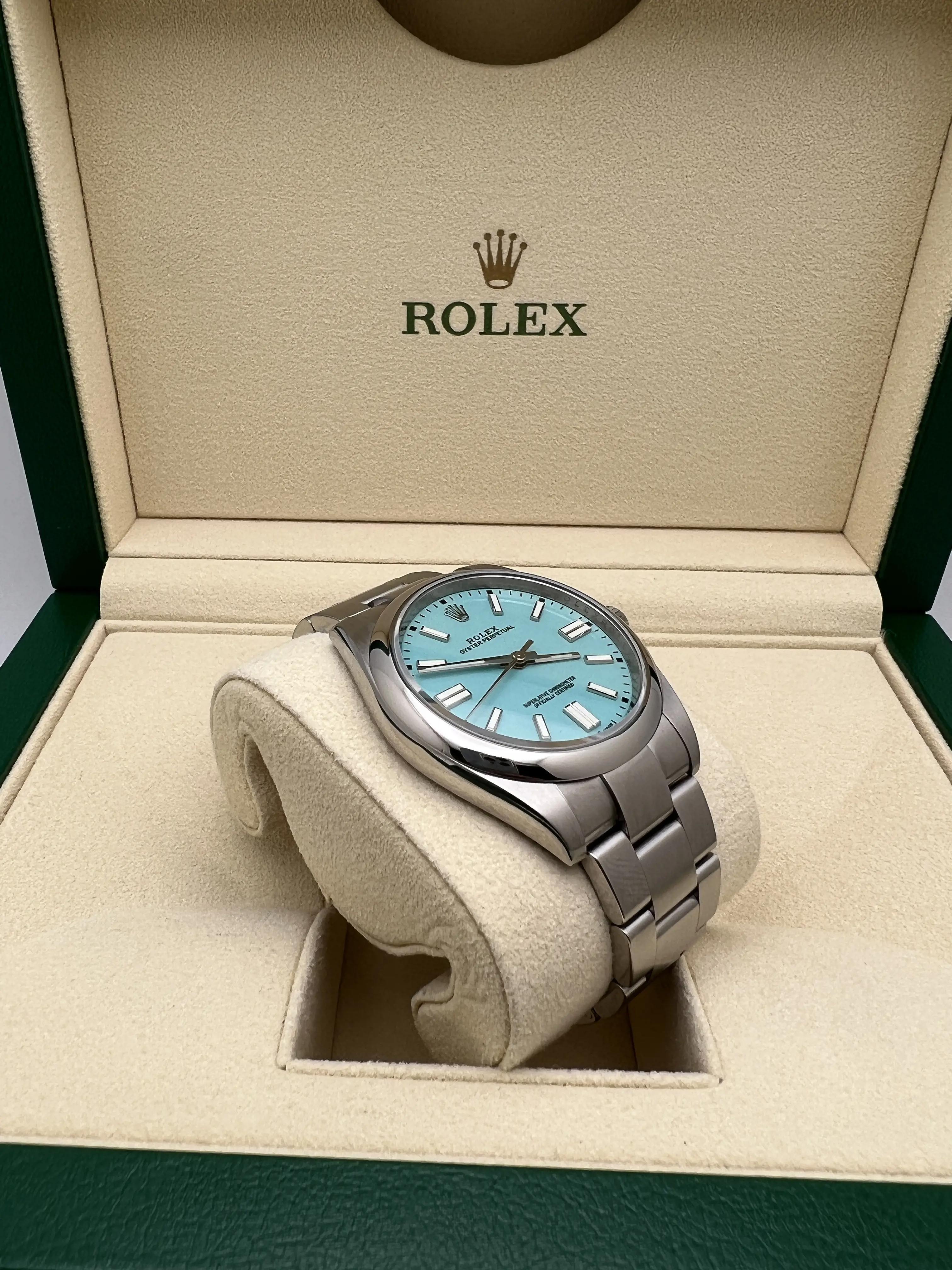 Rolex Oyster Perpetual 41mm 124300 Custom Türkis Zifferblatt Box & Papiere + Original im Angebot 1