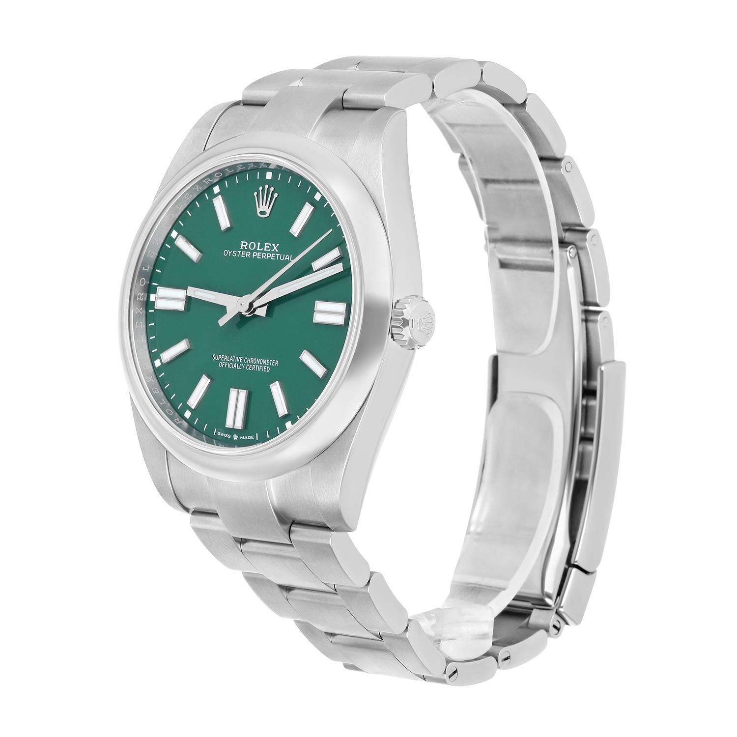 Modern Rolex Oyster Perpetual 41mm 124300 Green Dial Never Worn 2024 Box And Papers For Sale