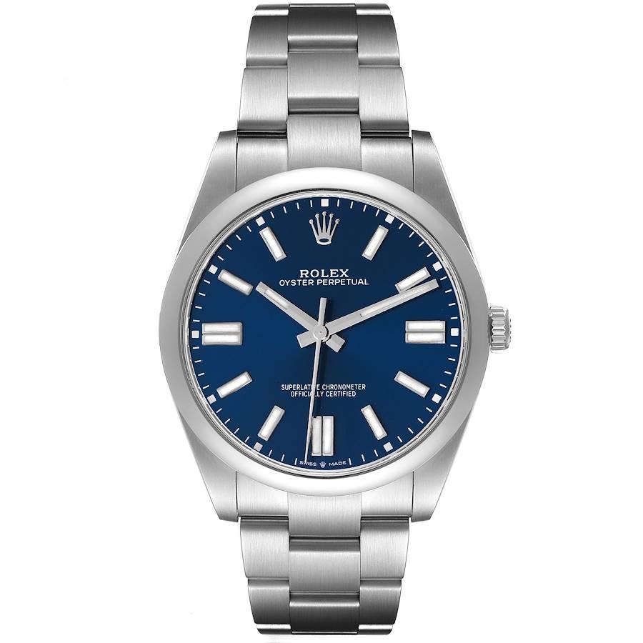 Rolex Oyster Perpetual 41mm Automatic Steel Mens Watch 124300 Box Card. Officially certified chronometer self-winding movement. Stainless steel case 41 mm in diameter. Rolex logo on a crown. Stainless steel smooth domed bezel. Scratch resistant