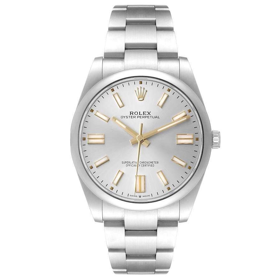 Rolex Oyster Perpetual 41mm Automatic Steel Mens Watch 124300 Unworn. Officially certified chronometer self-winding movement. Stainless steel case 41 mm in diameter. Rolex logo on a crown. Stainless steel smooth domed bezel. Scratch resistant
