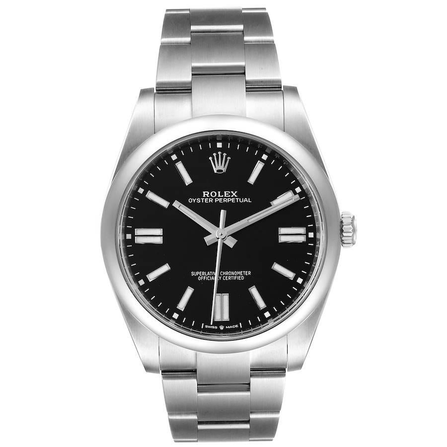 Rolex Oyster Perpetual 41mm Automatic Steel Mens Watch 124300 Unworn. Officially certified chronometer self-winding movement. Stainless steel case 41 mm in diameter. Rolex logo on a crown. Stainless steel smooth domed bezel. Scratch resistant