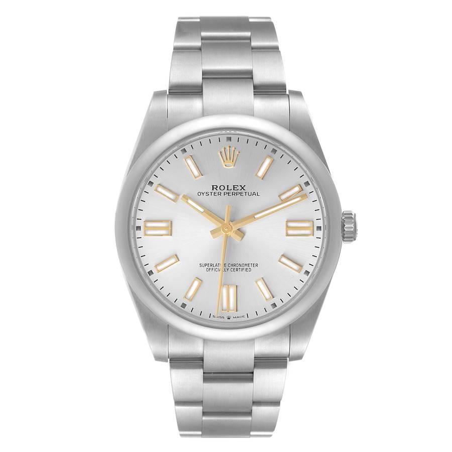 Rolex Oyster Perpetual 41mm Automatic Steel Mens Watch 124300 Unworn. Officially certified chronometer self-winding movement. Stainless steel case 41 mm in diameter. Rolex logo on a crown. Stainless steel smooth domed bezel. Scratch resistant