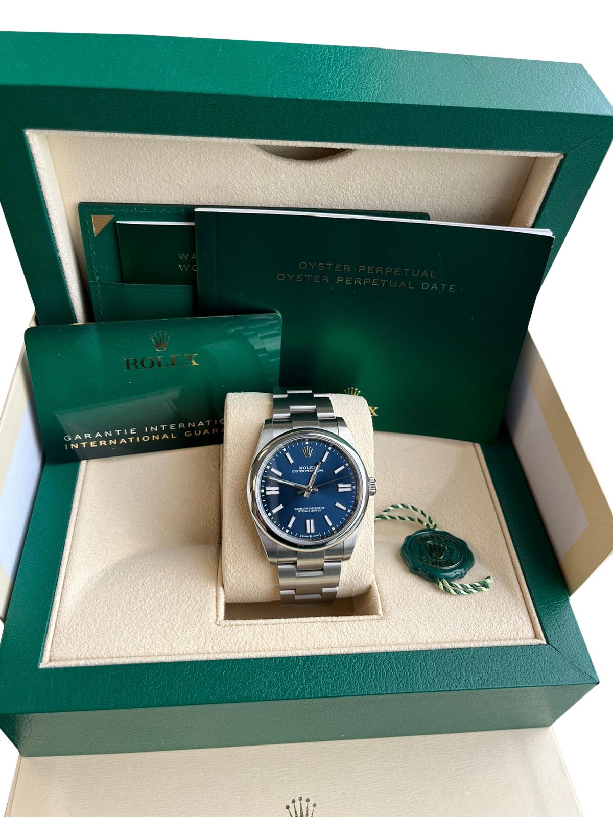 Rolex Oyster Perpetual 41mm Bright Blue Dial Stainless Steel Watch 124300 For Sale 2
