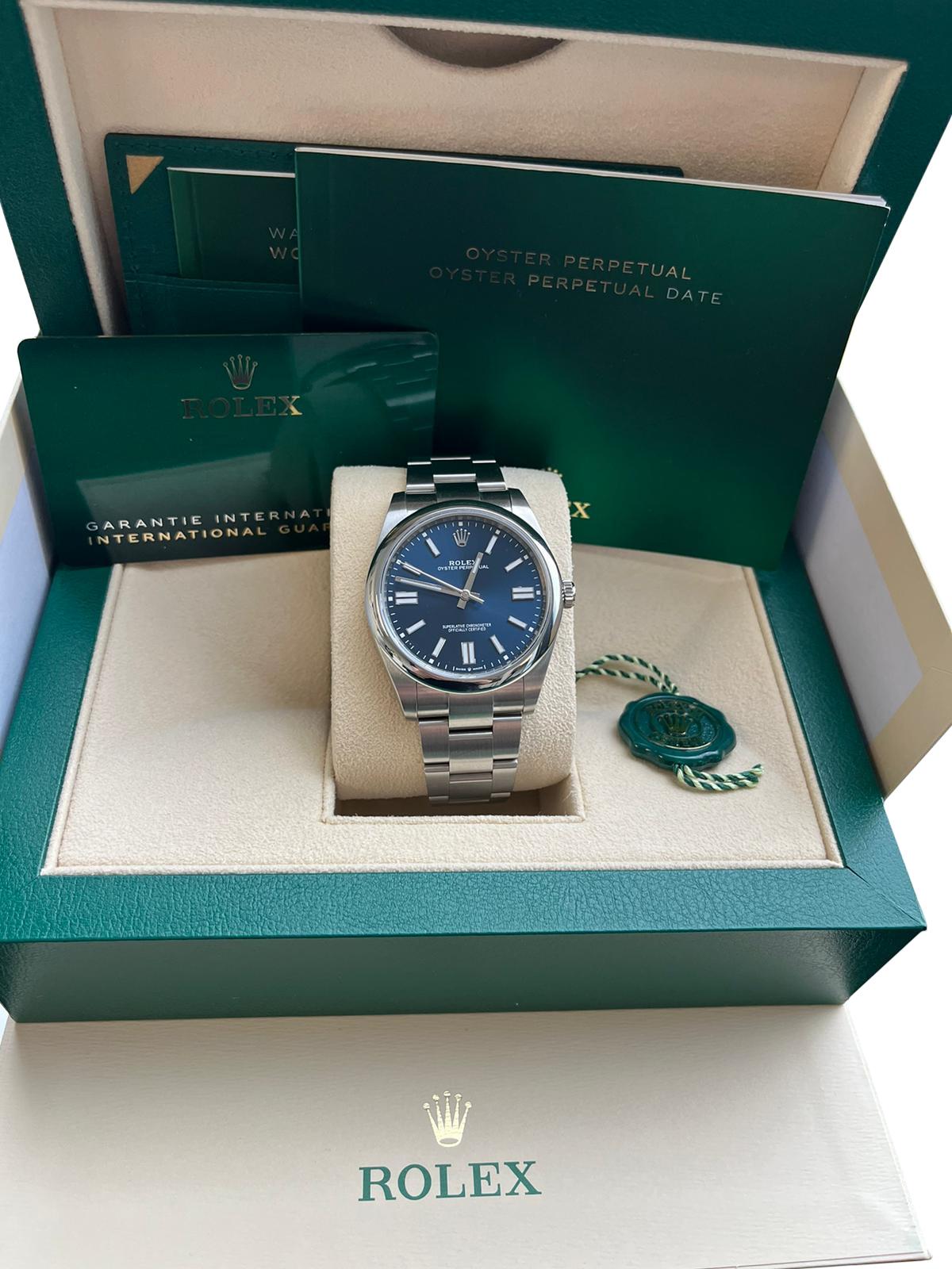 Rolex Oyster Perpetual 41mm Bright Blue Dial Stainless Steel Watch 124300 For Sale 3