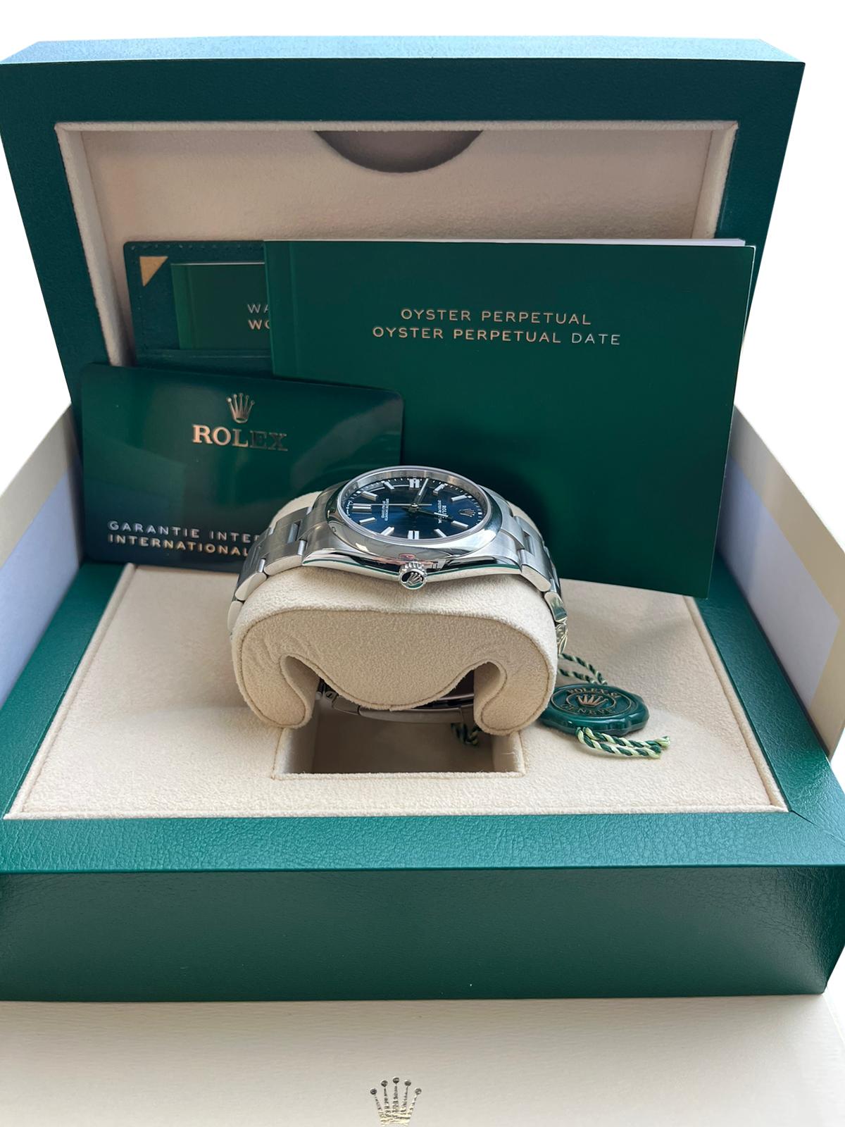 Rolex Oyster Perpetual 41mm Bright Blue Dial Stainless Steel Watch 124300 For Sale 4
