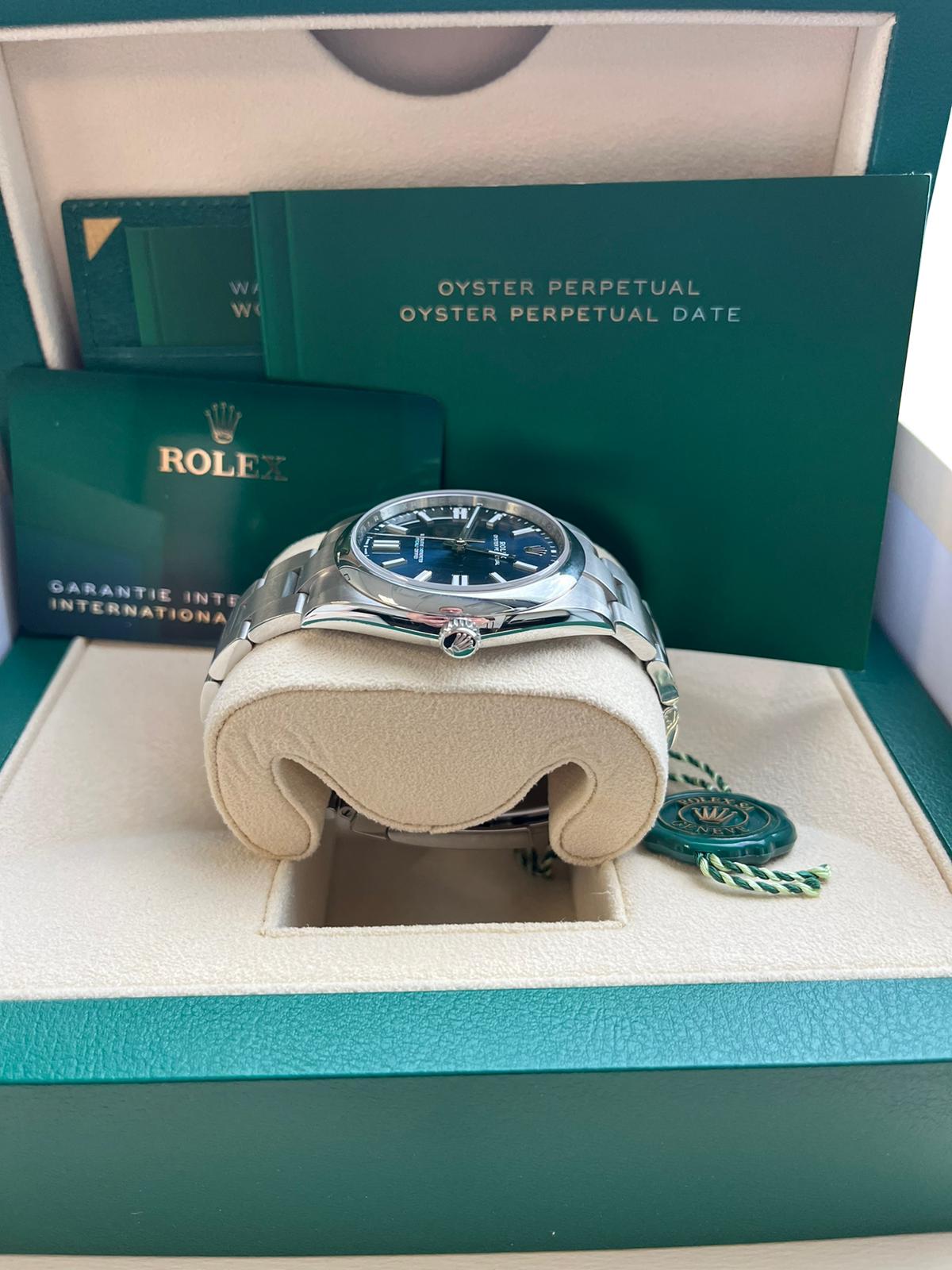 Rolex Oyster Perpetual 41mm Bright Blue Dial Stainless Steel Watch 124300 For Sale 5