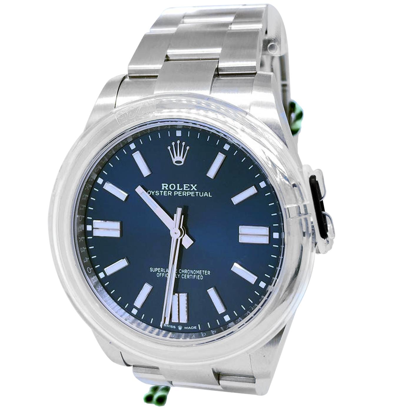 Rolex Oyster Perpetual Bright Blue Dial Stainless Steel Watch 124300