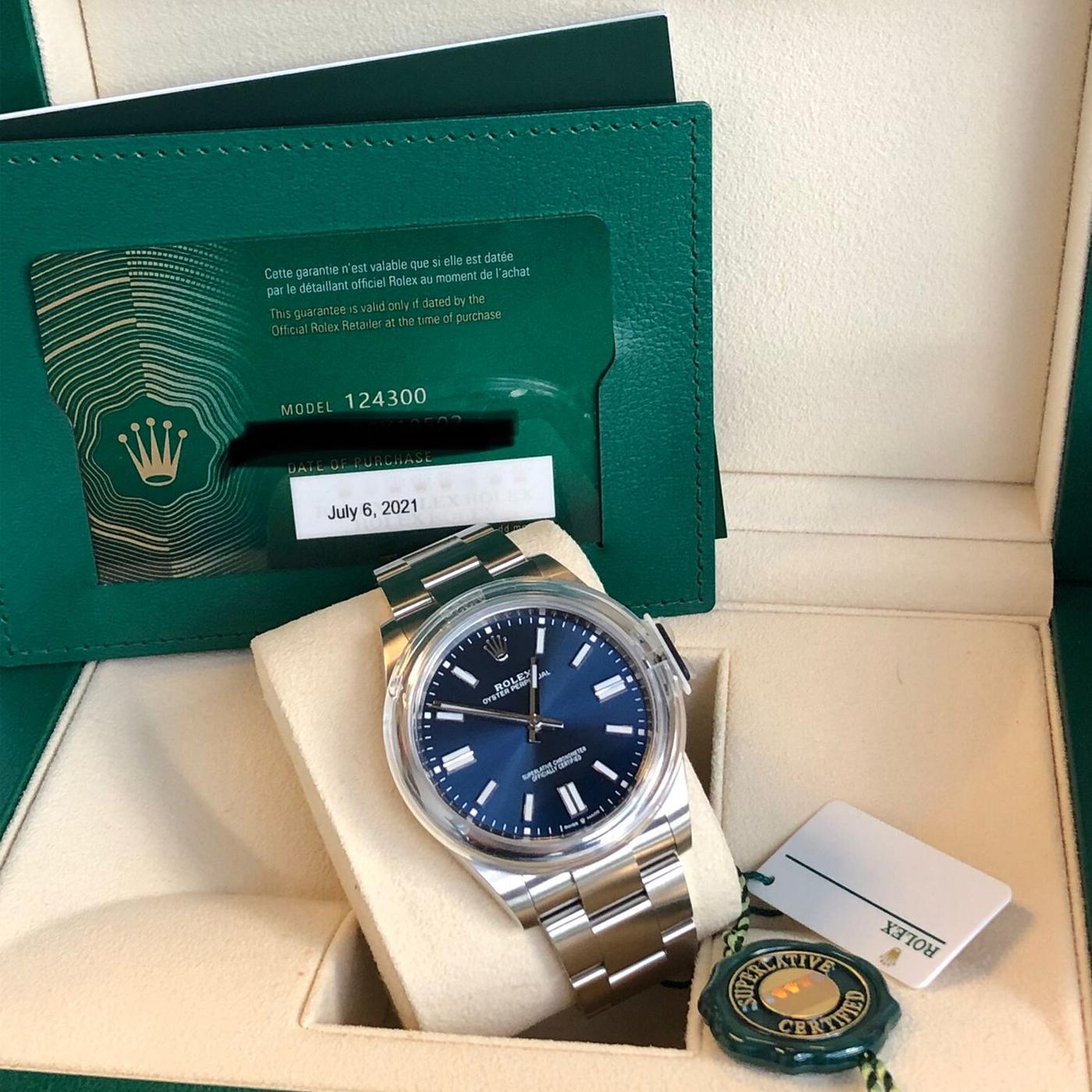 Rolex Oyster Perpetual Bright Blue Dial Stainless Steel Watch 124300