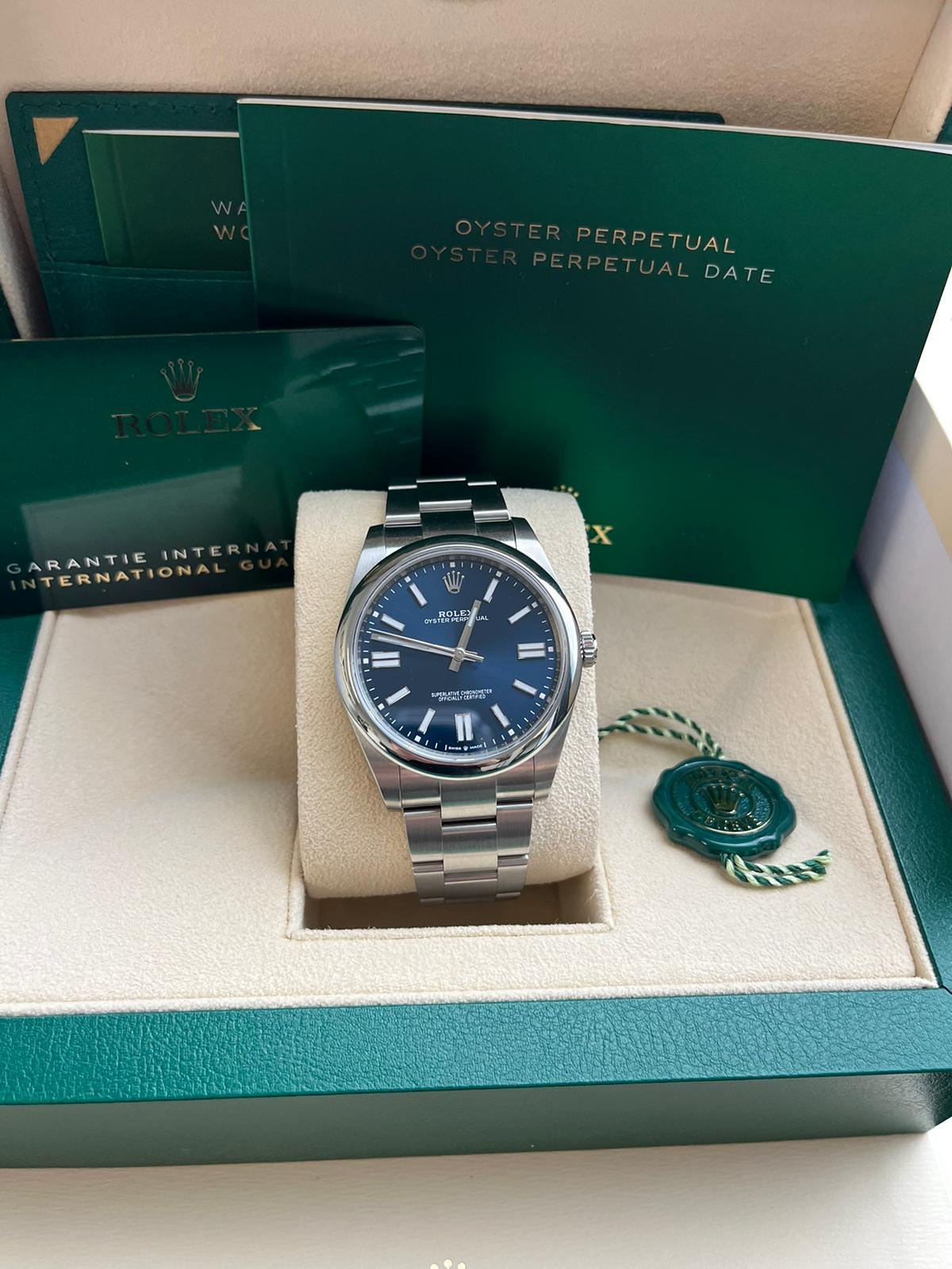 Rolex Oyster Perpetual 41mm Bright Blue Dial Stainless Steel Watch 124300 For Sale 1