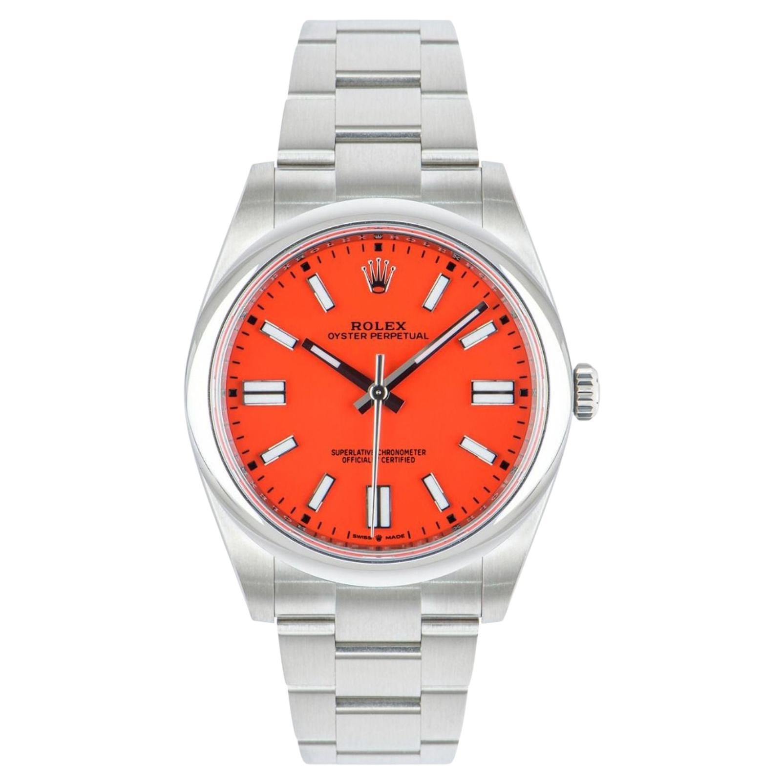 Rolex Oyster Perpetual Koralle Rotes Zifferblatt 124300 Uhr
