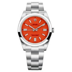 Rolex Oyster Perpetual Coral Red Dial Stainless Steel Oyster Watch 124300