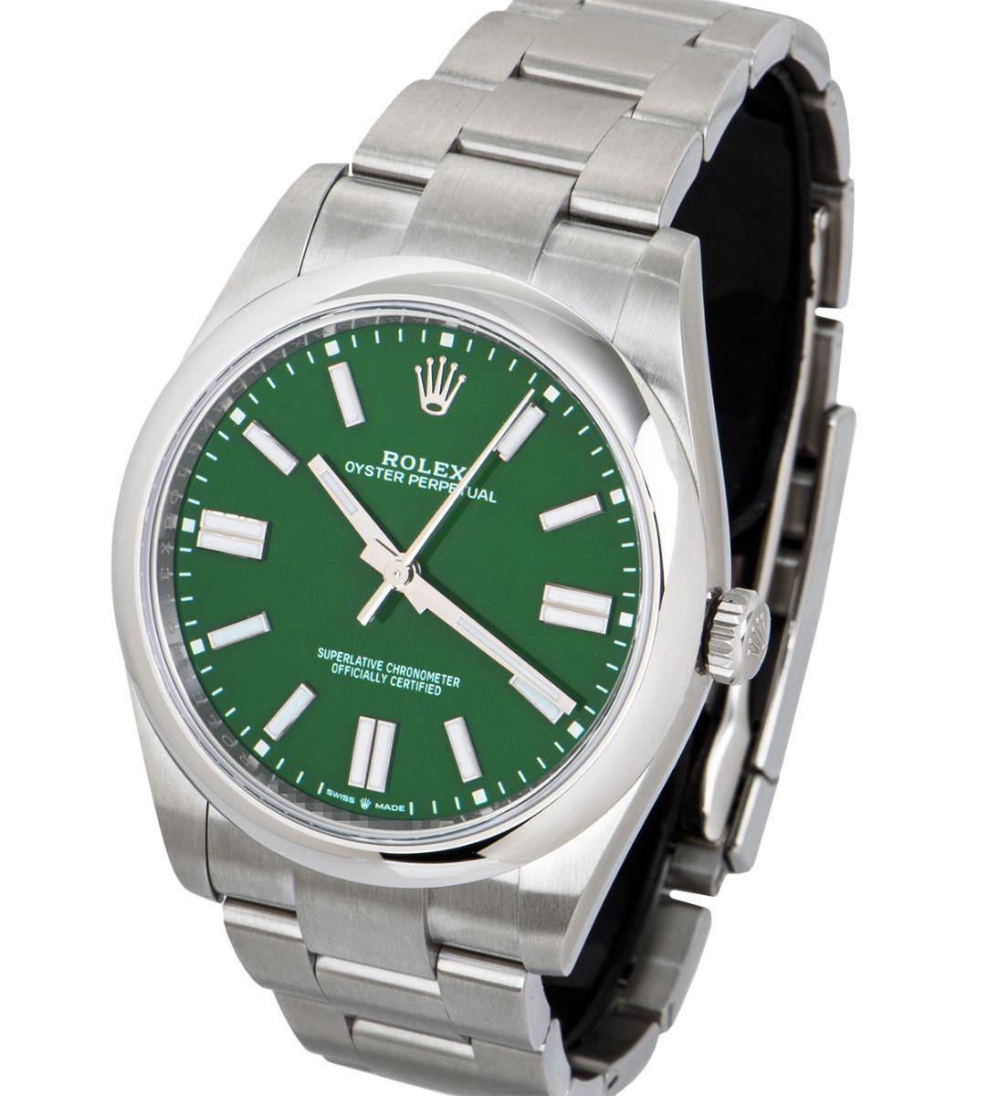 Modern Rolex Oyster Perpetual 41mm Green Dial 124300