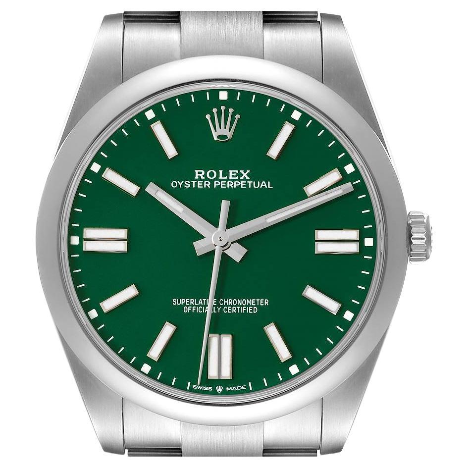 Rolex Oyster Perpetual Green Dial Steel Mens Watch 124300 Box Card