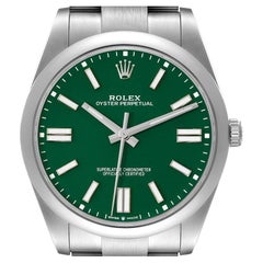 Rolex Oyster Perpetual Green Dial Steel Mens Watch 124300 Box Card