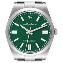 Rolex Oyster Perpetual 41mm Green Dial Steel Mens Watch 124300 Box Card