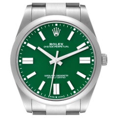 Rolex Oyster Perpetual 41mm Green Dial Steel Mens Watch 124300 Box Card